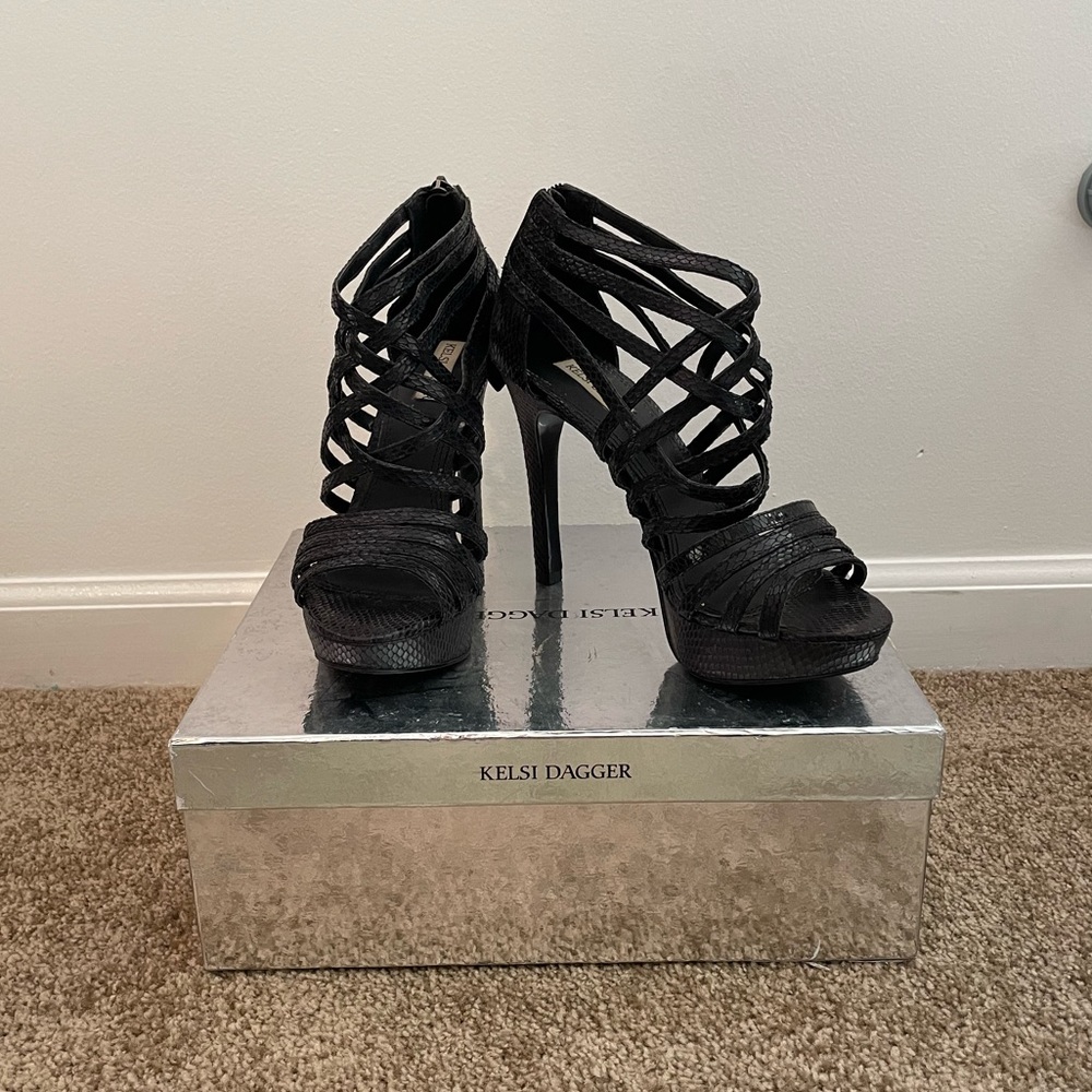 Black Snake Skin Kelsi Dagger Heels